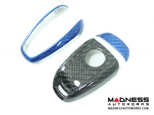 Alfa Romeo Giulia Key Fob Cover  - Carbon Fiber - Black Main/ Blue Candy Accents